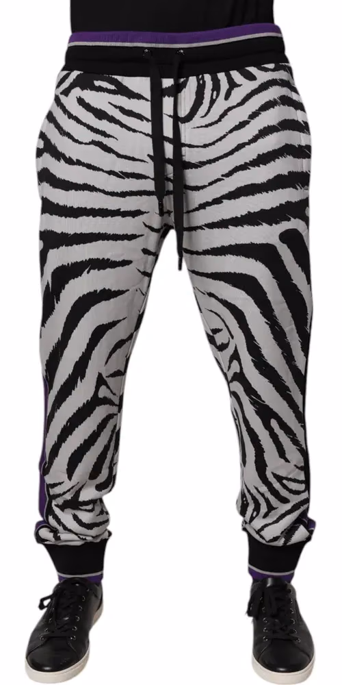 Dolce & Gabbana Black White Zebra Men Jogger Sweatpants Pants