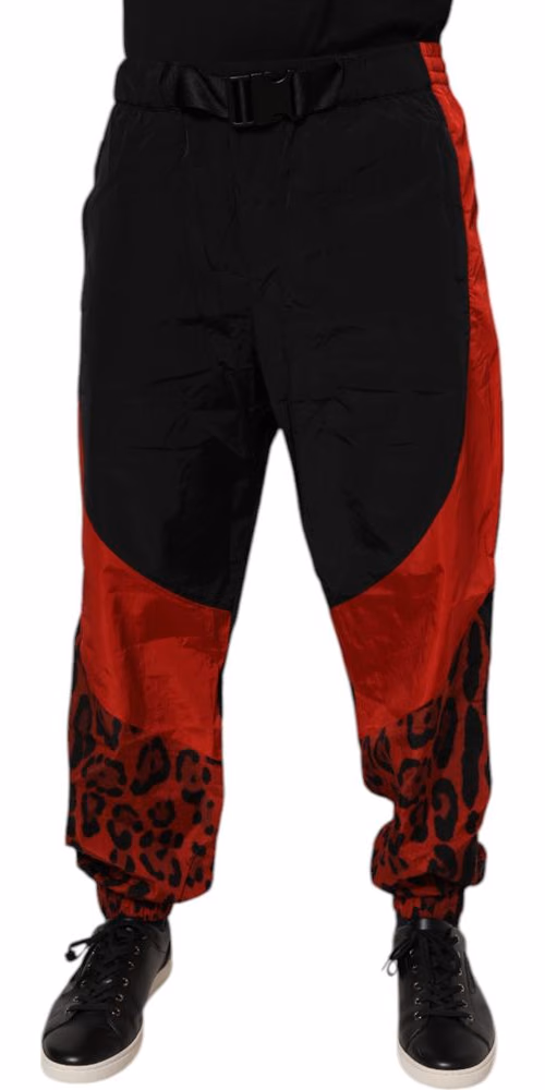 Dolce & Gabbana Black Red Leopard Jogger Sweatpants Pants