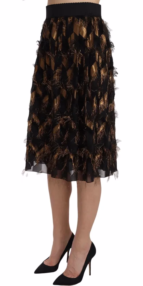Dolce & Gabbana Black Gold Fringe Metallic Pencil A-line Skirt