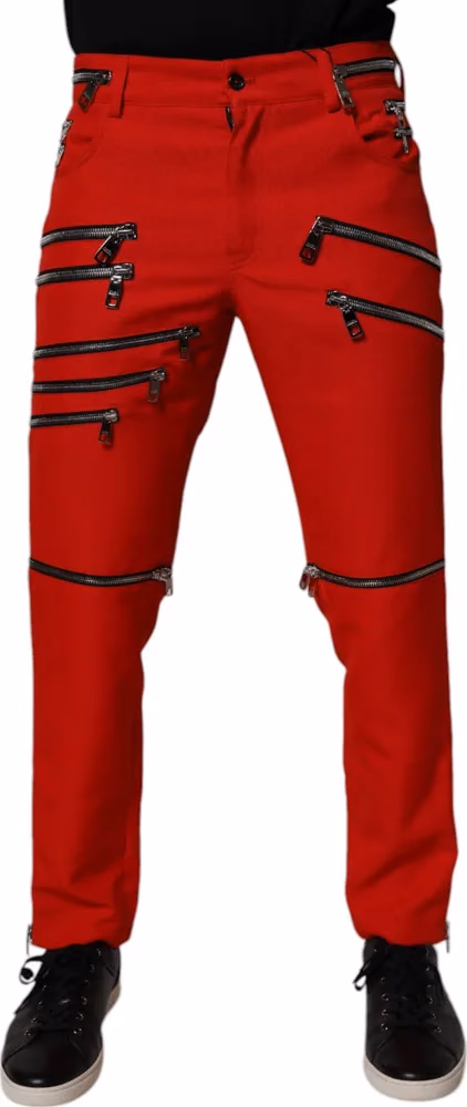 Dolce & Gabbana Red Zipper Embellished Straight Pants