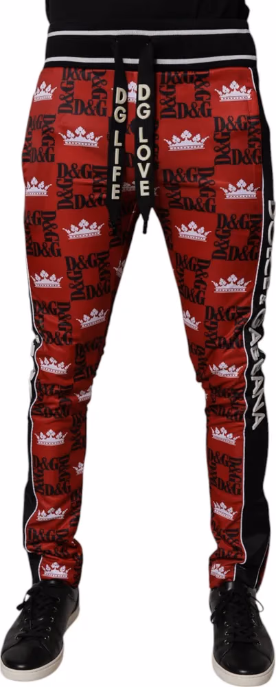 Dolce & Gabbana Red Crown Logo Monogram Men Sweatpants Pants