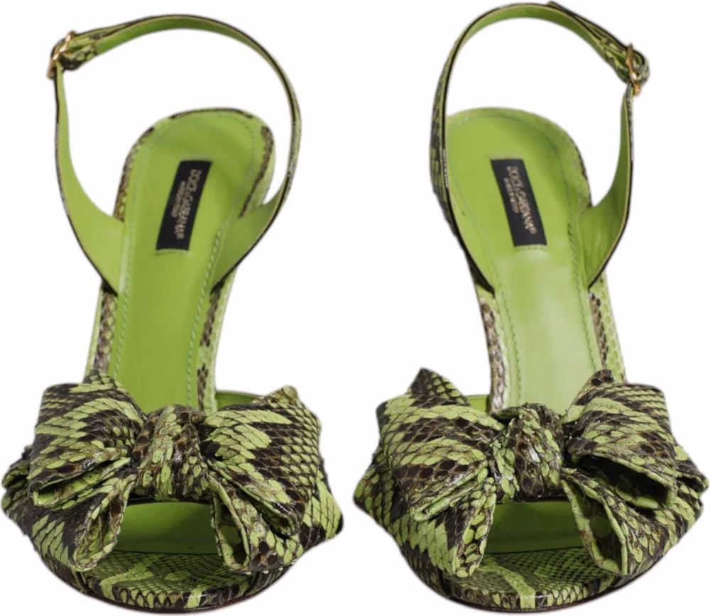 Dolce & Gabbana Green Python Leather Heels Sandals Shoes