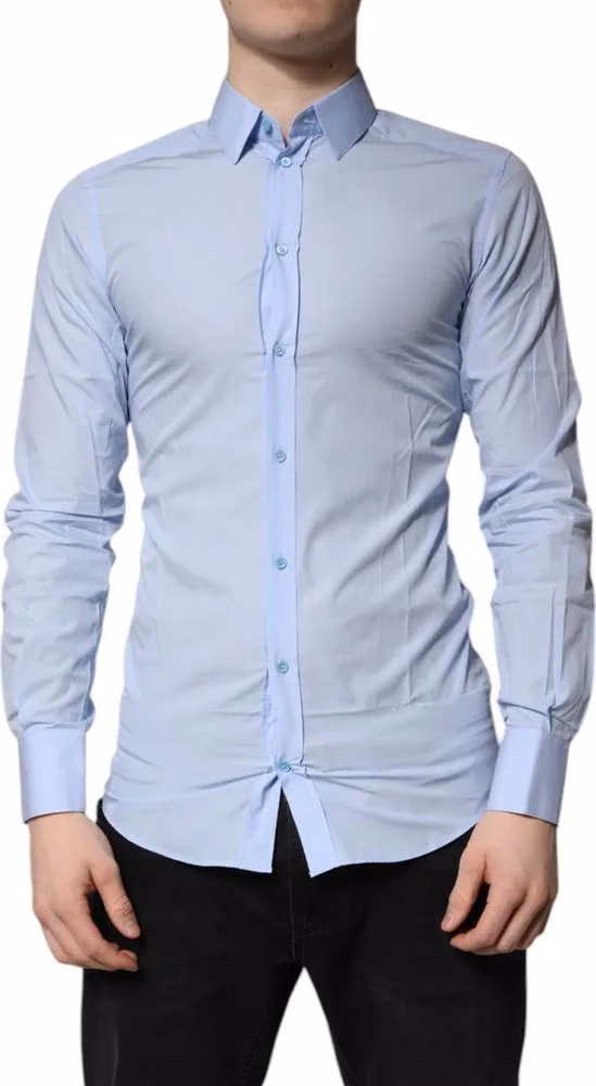 Dolce & Gabbana Light Blue Cotton GOLD Dress Formal Shirt