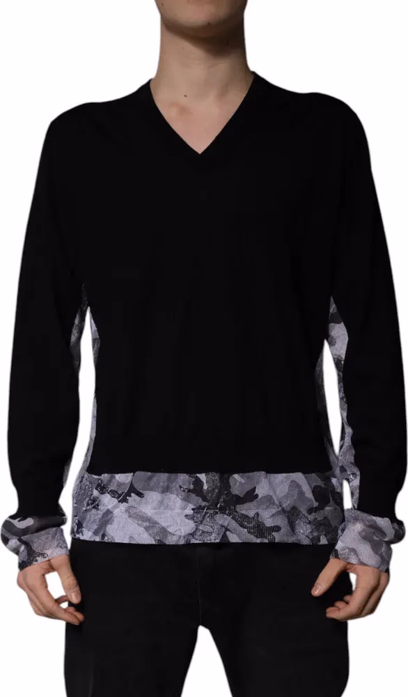 Dolce & Gabbana Black Camouflage V-neck Pullover Sweater