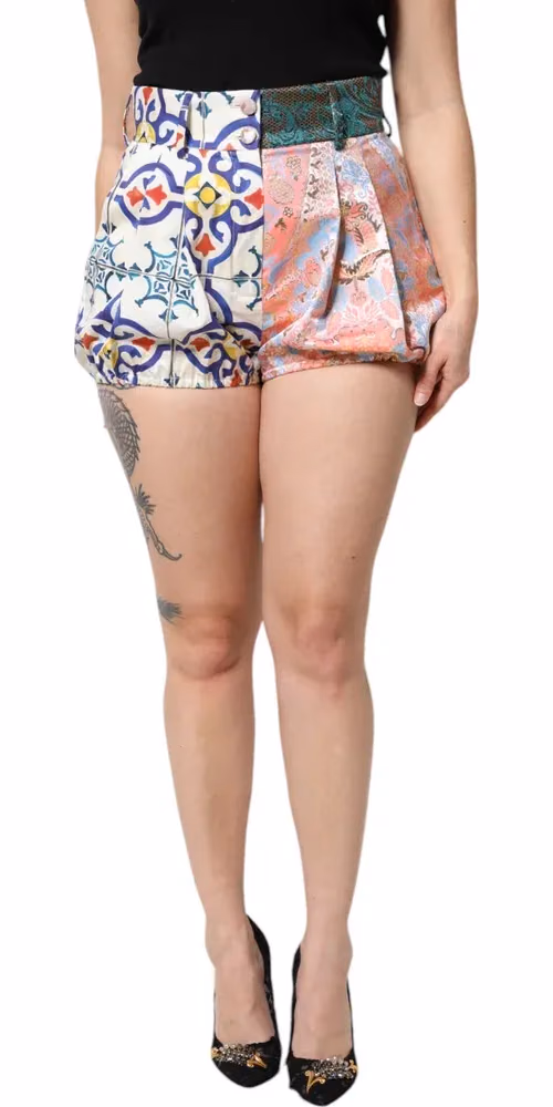 Dolce & Gabbana Multicolor Cotton Patchwork Hot Pants Shorts