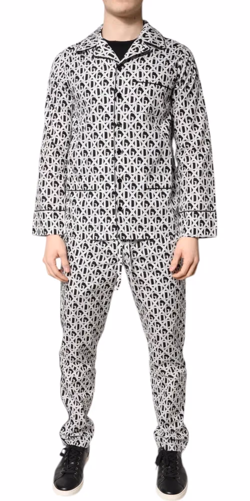Dolce & Gabbana Black White DG Print Cotton Pajama Set Sleepwear