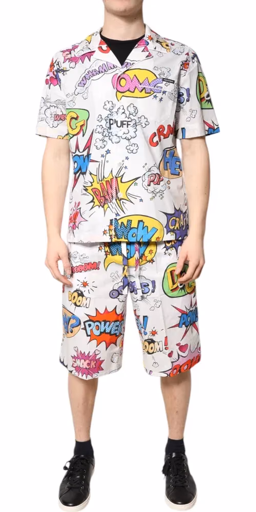 Dolce & Gabbana White Cartoon Print Cotton Men Pajama Set Sleepwear