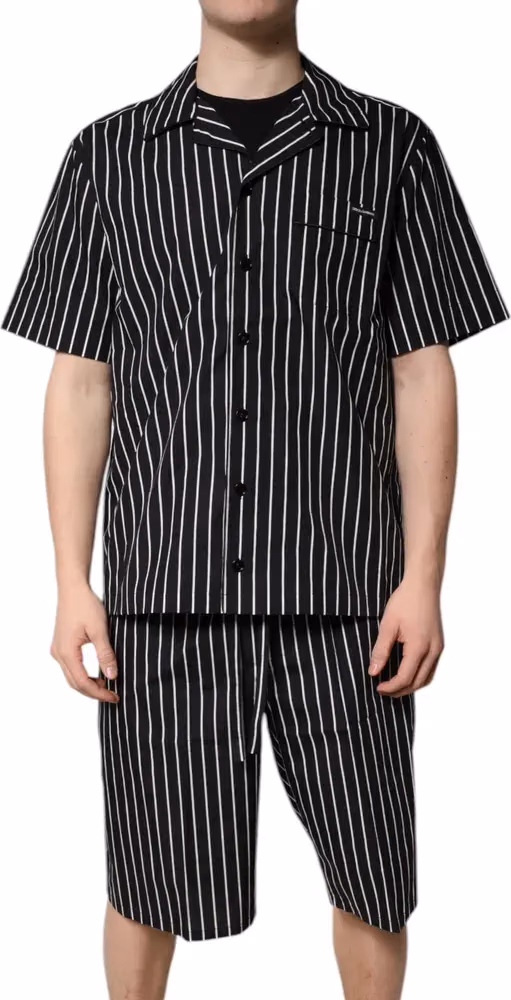 Dolce & Gabbana Black White Stripes Cotton Men Pajama Set Sleepwear