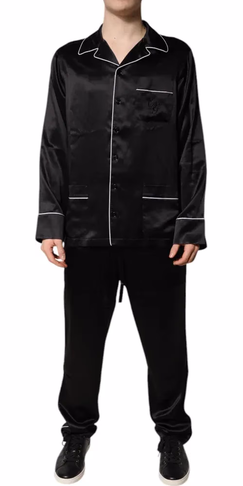 Dolce & Gabbana Black Silk Shirt Pants Pajama Set Sleepwear