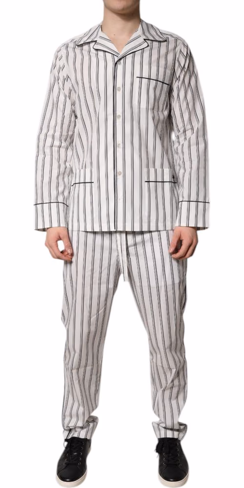Dolce & Gabbana White Black Stripes Cotton Men Pajama Set Sleepwear