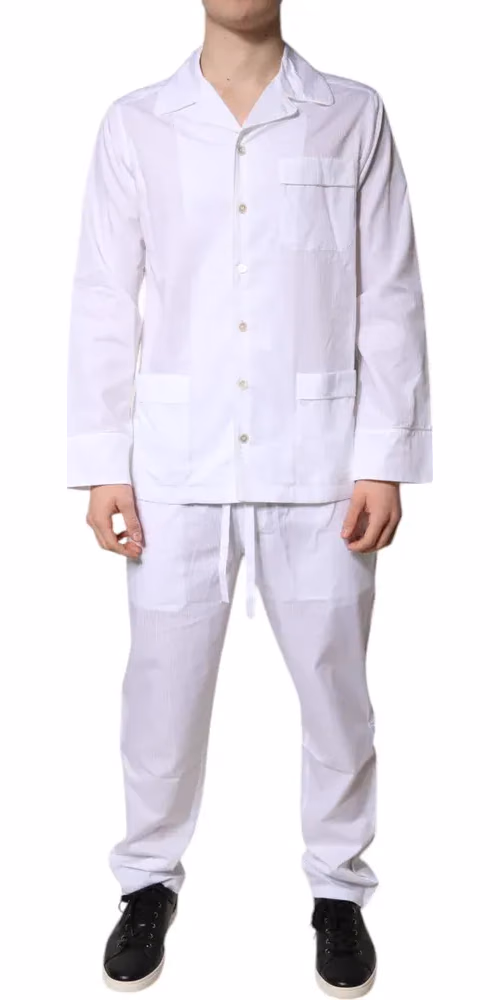 Dolce & Gabbana White Cotton Shirt Pants Pajama Set Sleepwear