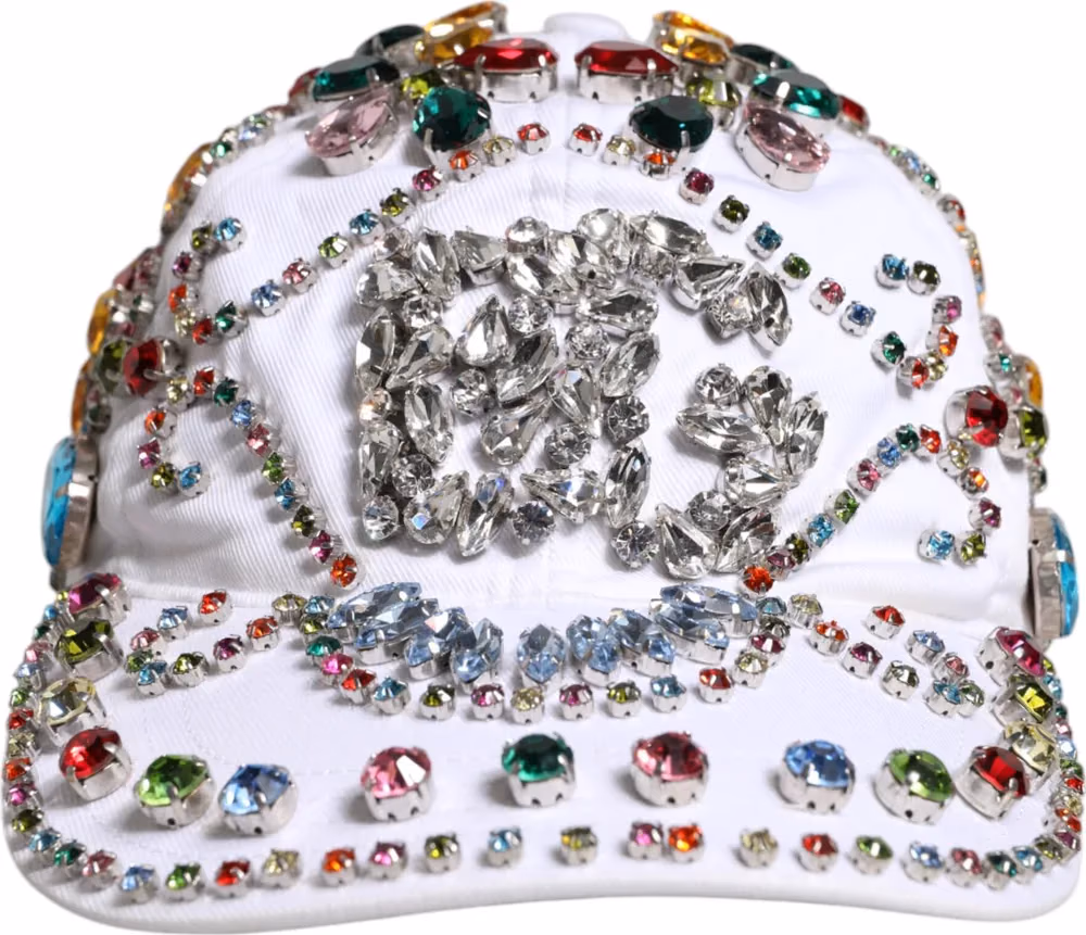 Dolce & Gabbana White Multicolor Crystal Embellish Baseball Cap
