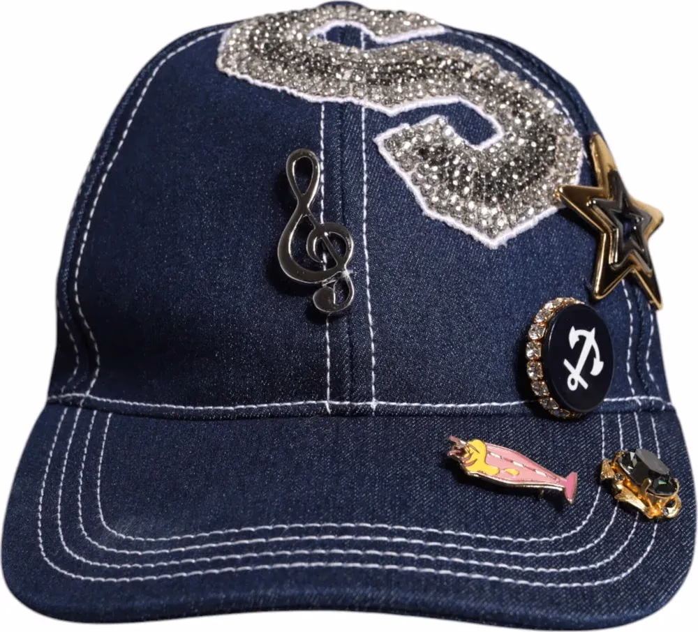 Dolce & Gabbana Blue Crystal Embellishment Baseball Cap