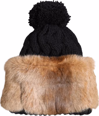 Black Brown Dyed Rabbit Real Fur Winter Beanie Hat