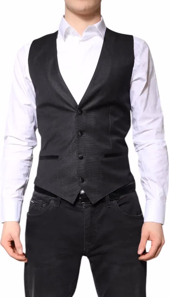 Dolce & Gabbana Black Wool Waistcoat Dress Formal Vest