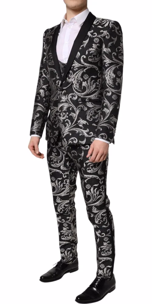 Dolce & Gabbana Dark Gray MARTINI Jacquard Men 3 Piece Suit
