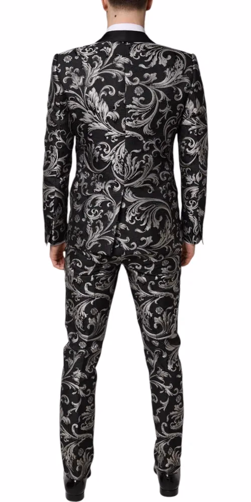 Dolce & Gabbana Dark Gray MARTINI Jacquard Men 3 Piece Suit
