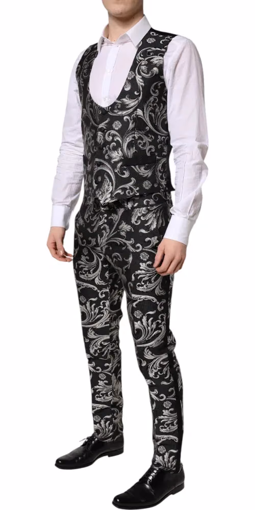 Dolce & Gabbana Dark Gray MARTINI Jacquard Men 3 Piece Suit