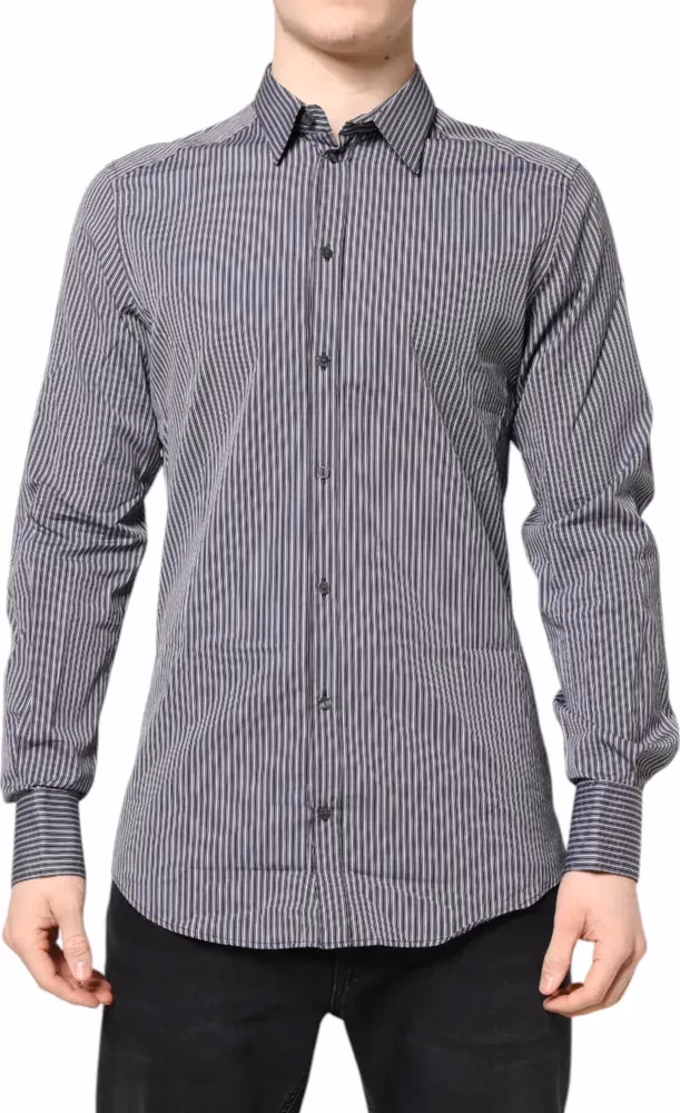 Dolce & Gabbana Black White Striped GOLD Formal Dress Shirt