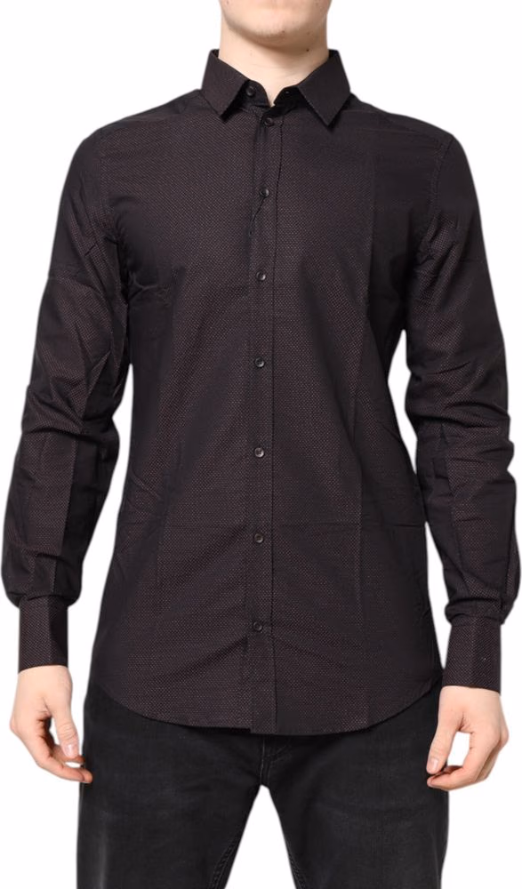 Dolce & Gabbana Maroon Jacquard Cotton GOLD Men Dress Shirt