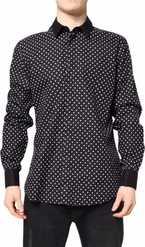 Dolce & Gabbana Black Polka Dot Cotton Formal Dress Shirt