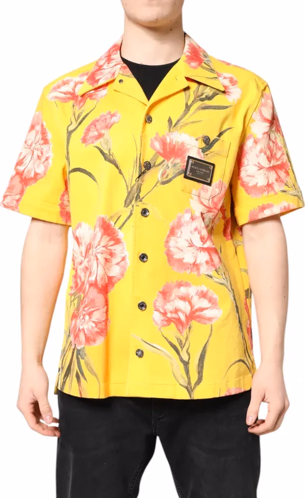Dolce & Gabbana Yellow Floral Men Button Down Casual Shirt
