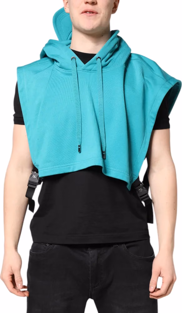 Dolce & Gabbana Green Cotton Hooded Men Sportswear Vest Sweater