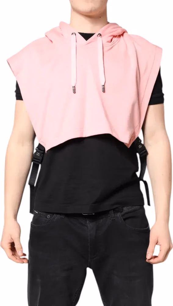 Dolce & Gabbana Pink Cotton Hooded Men Sportswear Vest Sweater