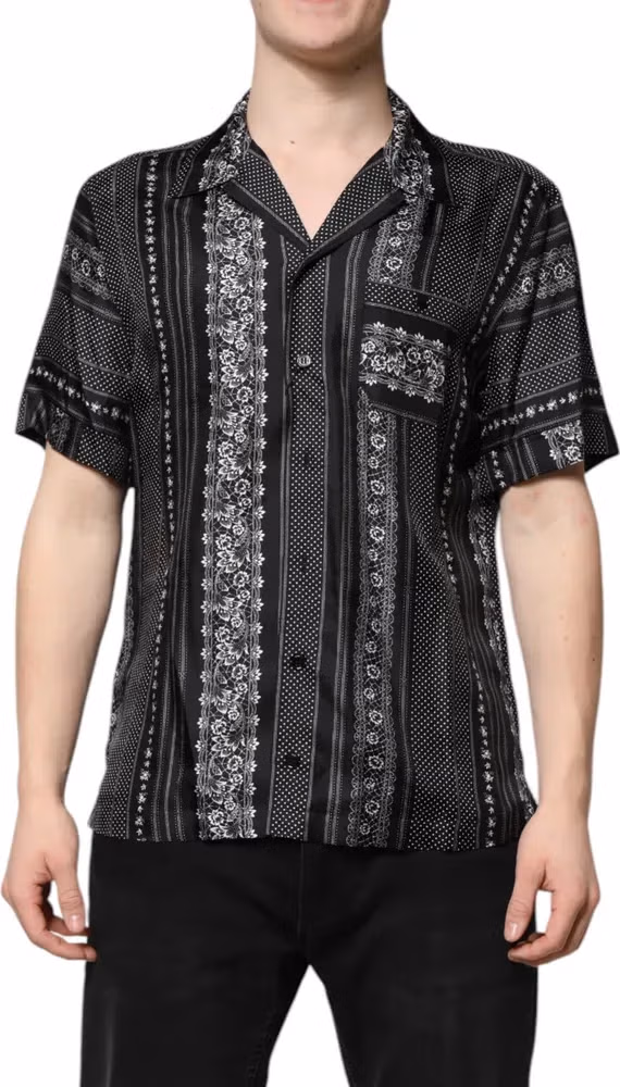 Dolce & Gabbana Black Silk Floral Print Short Sleeves Shirt