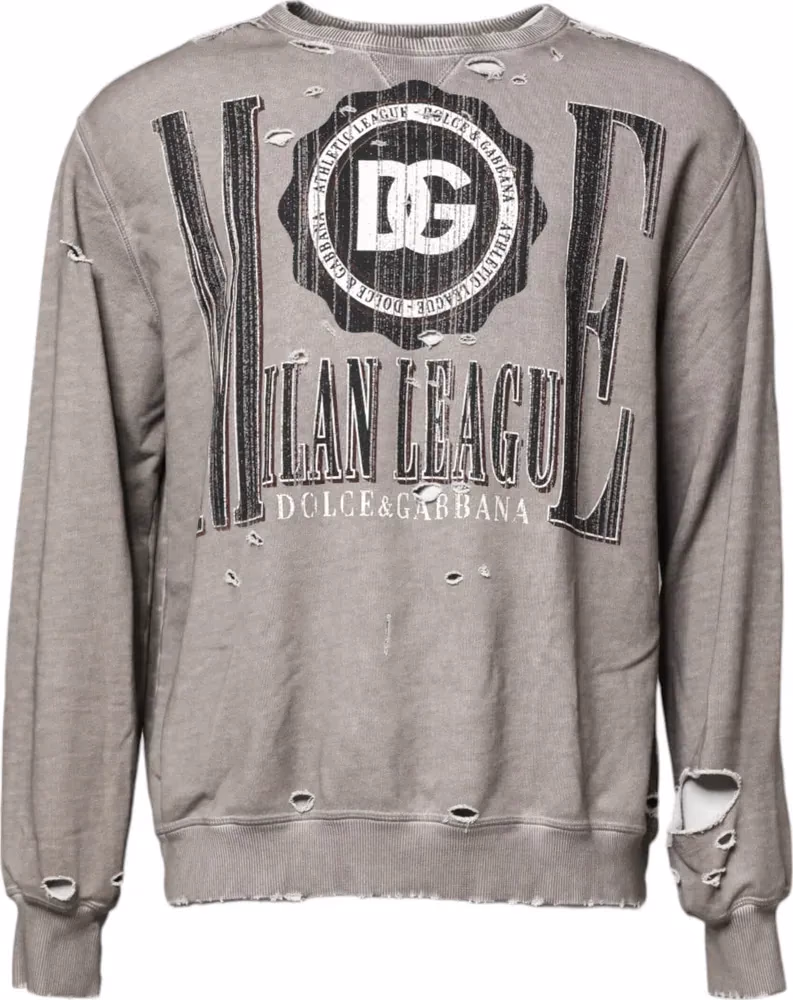 Dolce & Gabbana Gray Logo Print Crew Neck Pullover Sweater