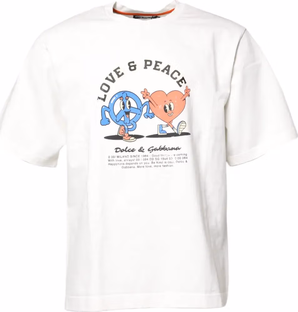 Dolce & Gabbana White LOVE & PEACE Print Crew Neck T-shirt