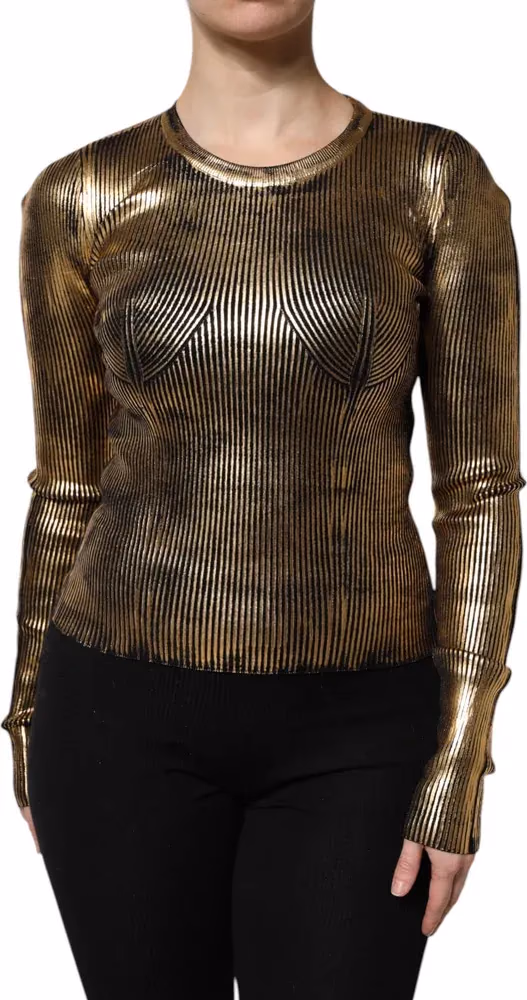 Dolce & Gabbana Gold Round Neck Long Sleeve Pullover Top