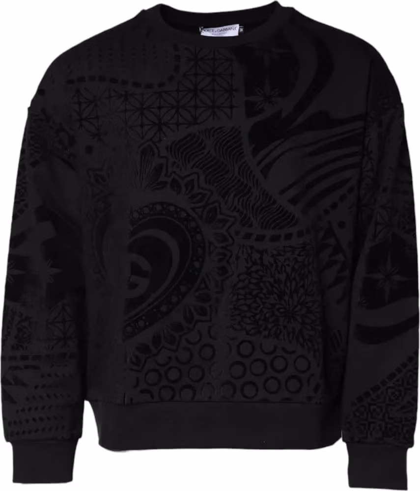 Dolce & Gabbana Black Printed Crew Neck Sweatshirt Sweater