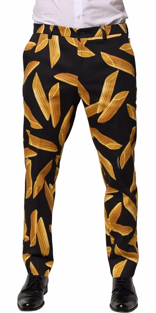 Dolce & Gabbana Black Pasta Print Tapered Men Pants