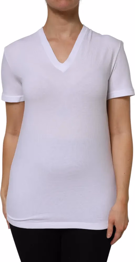 Dolce & Gabbana White Cotton Short Sleeves V-Neck Top T-shirt