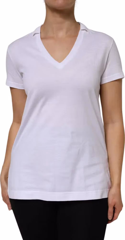 Dolce & Gabbana White Cotton Short Sleeve V-Neck Top T-shirt
