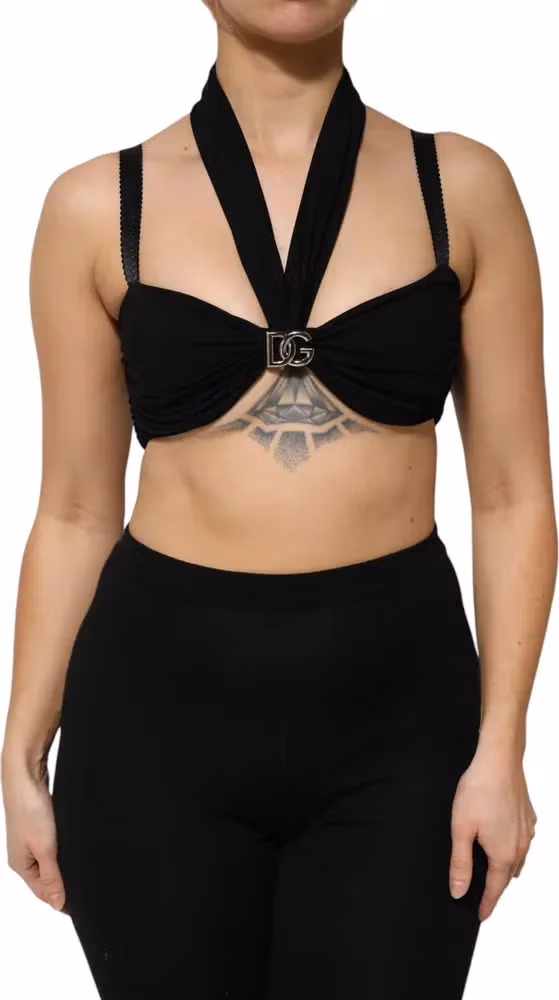 Dolce & Gabbana Black Cropped Viscose Halter Bustier Top