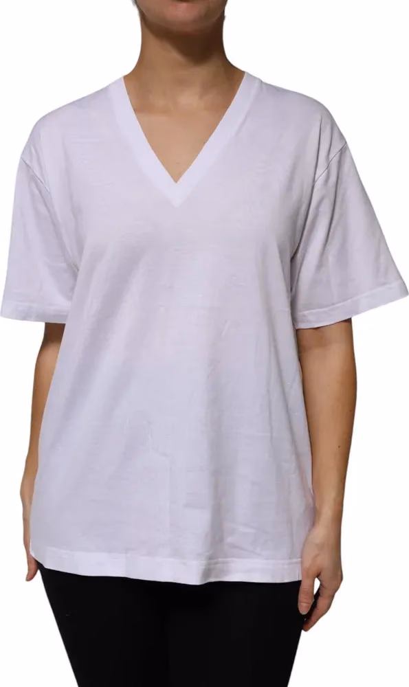 Dolce & Gabbana White Cotton Short Sleeves V-neck T-shirt