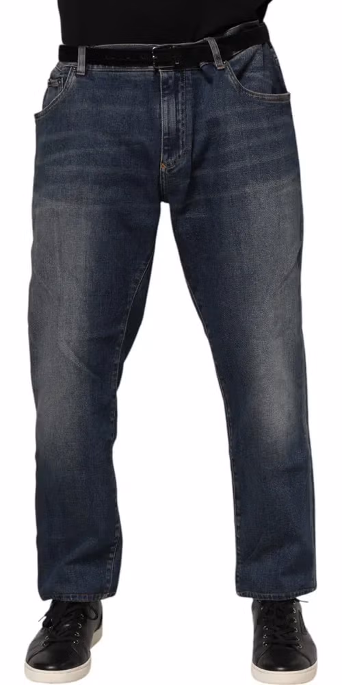 Dolce & Gabbana Blue Cotton Logo Plaque Slim Denim Jeans