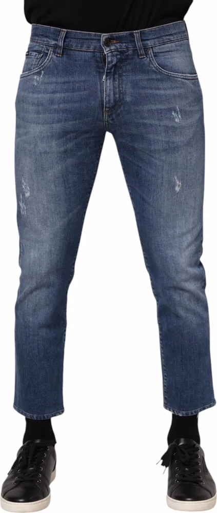 Dolce & Gabbana Blue Cotton Logo Plaque Denim Jeans