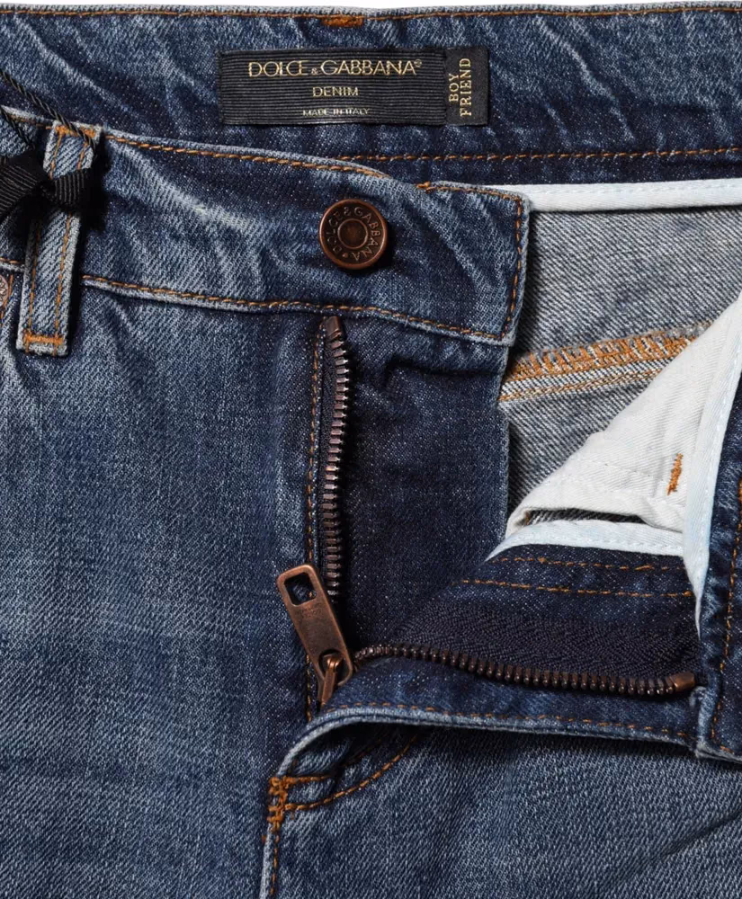 Dolce & Gabbana Blue Cotton Tattered Mid Waist Denim Jeans