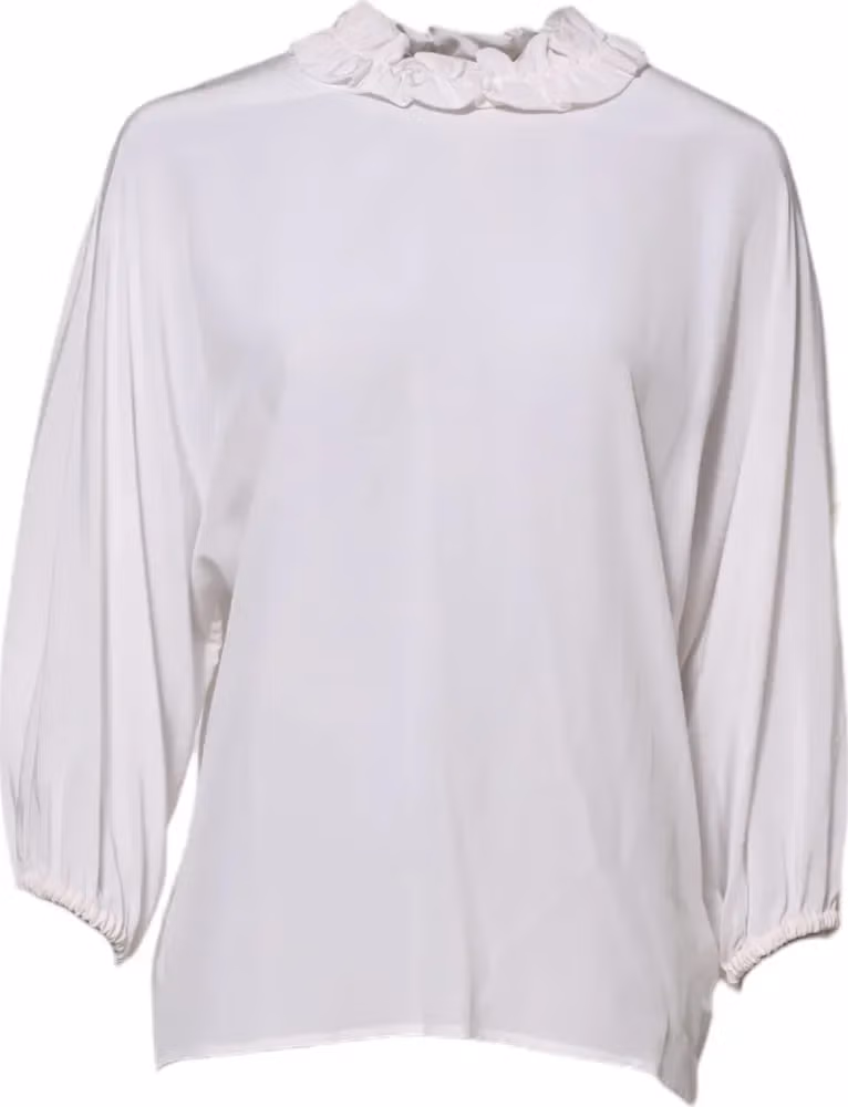 Dolce & Gabbana White Ruffled Neckline Blouse Pullover Top