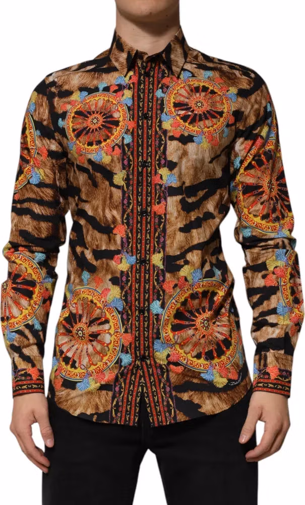 Dolce & Gabbana GOLD Cotton Tiger Carretto Long Sleeve Shirt
