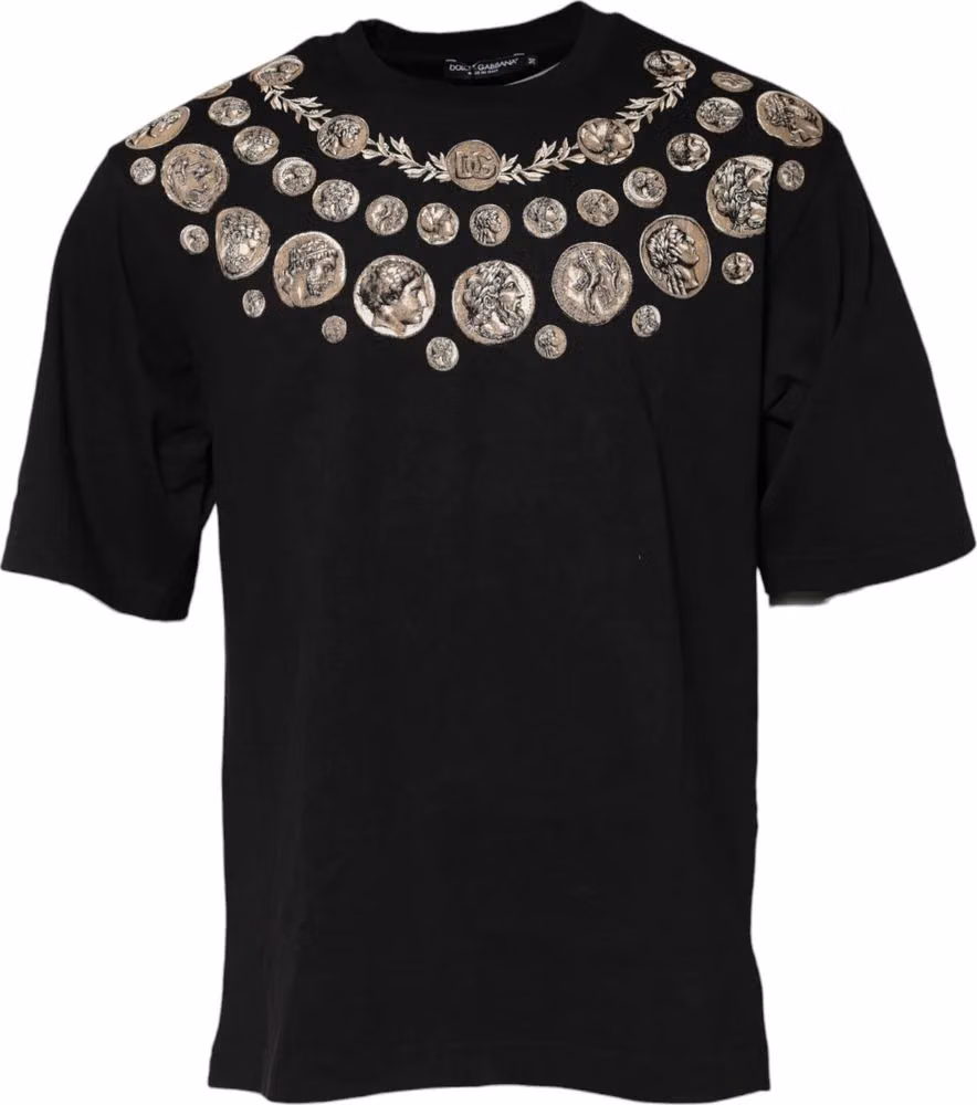 Dolce & Gabbana Black Coin Print Cotton Crew Neck T-shirt