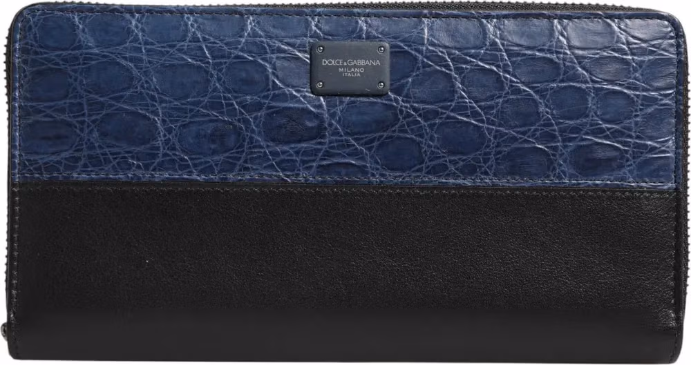 Dolce & Gabbana Black Blue Exotic Leather Men Continental Clutch Wallet
