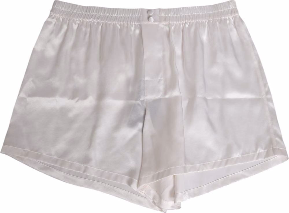 Dolce & Gabbana White Silk Satin Elastic Men Boxer Short Swimwear