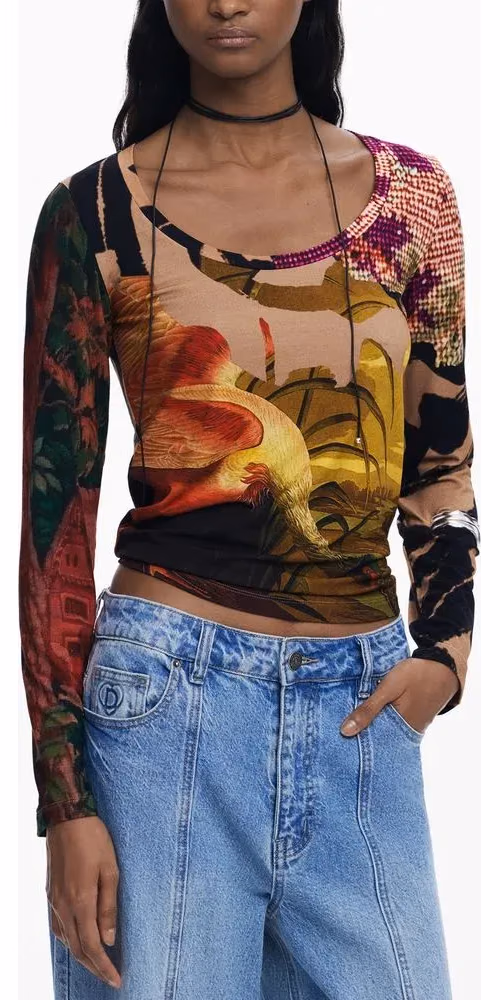 Desigual Marrone Viscosa Women T-Shirt