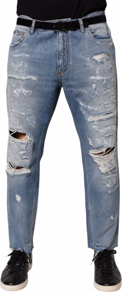 Dolce & Gabbana Blue Distressed Ripped Denim Trouser Jeans
