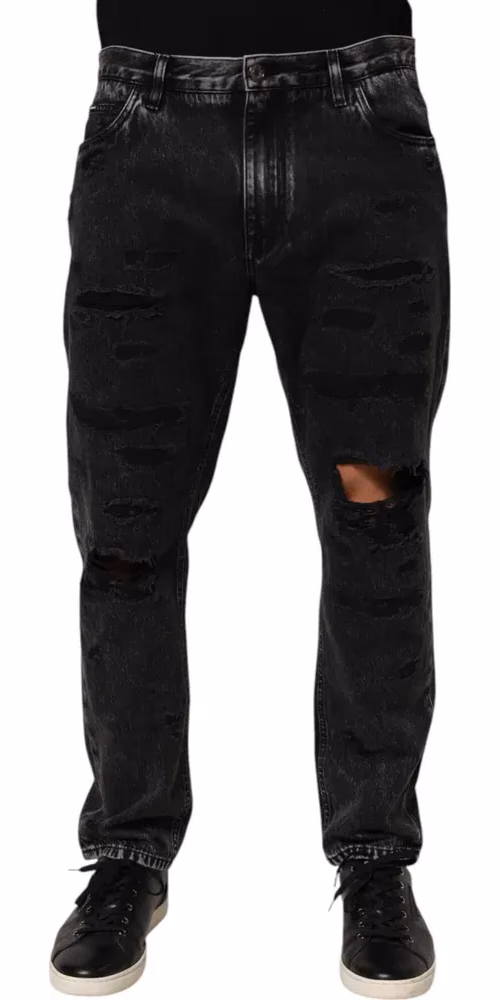 Dolce & Gabbana Black Washed Ripped Loose Cotton Denim Jeans