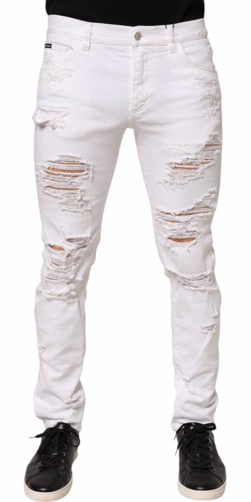 Dolce & Gabbana White Distressed Ripped Denim Trouser Jeans